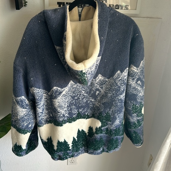 AOP vintage Vintage Country Woods Landscape Fleece Jacket Hooded Full Zip - Picture 6 of 8